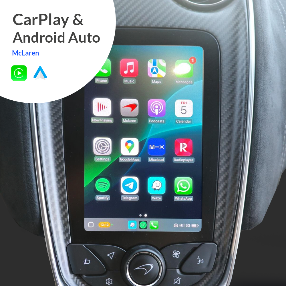 Productillustratie: CarPlay op het verticale McLaren-scherm.